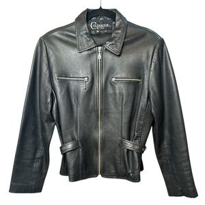 Vintage Y2K Colebrook & Co Black Leather Moto Jacket Women’s M‎ Biker Zip-Up
